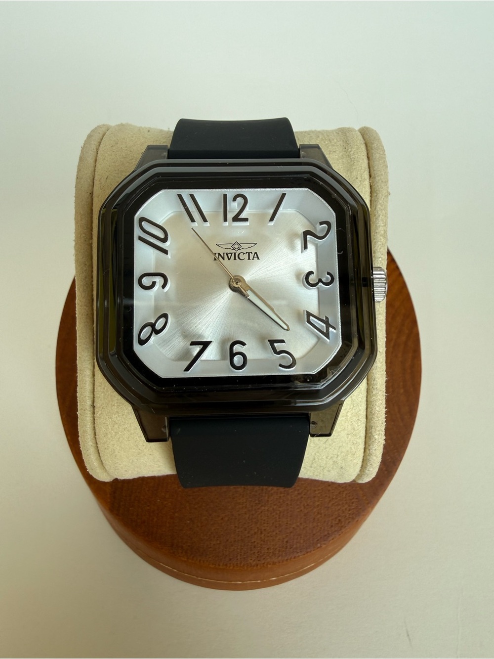 Invicta Black Silicone Strap Watch with Silver Dial